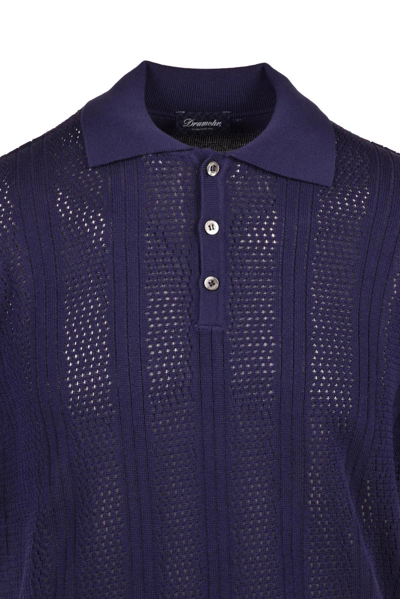 Cotton Knit Polo Shirt - Blue