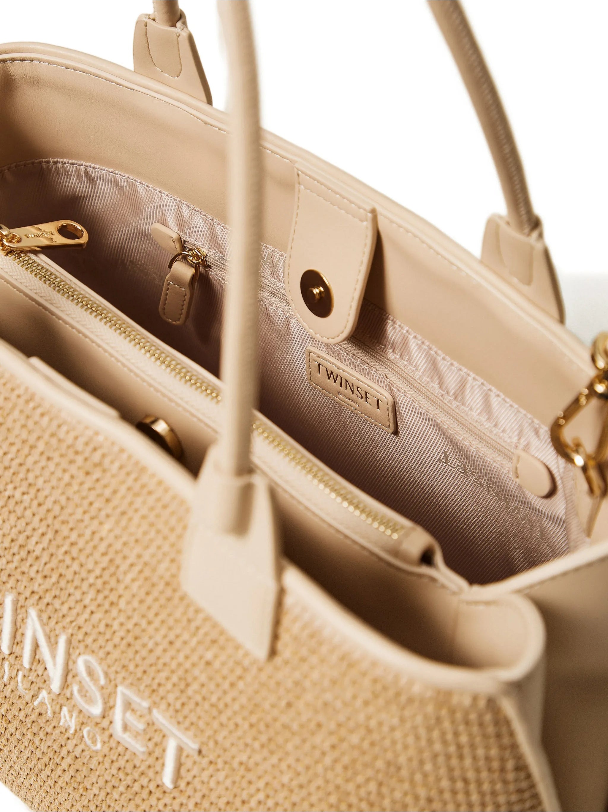 Beige Rectangular Woven Tote