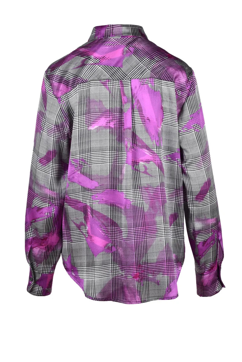 Silk Shirt with Plaid Pattern and Brushstroke Accents