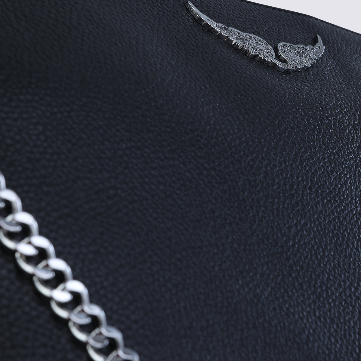 Grained Leather Shoulder Bag with Silver-Tone Hardware