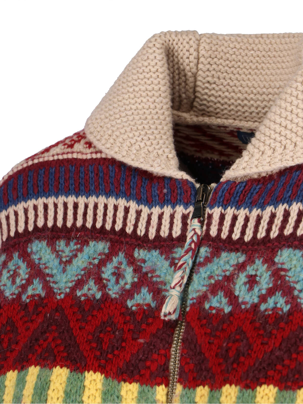 Multicolor Geometric Knit Zip Cardigan