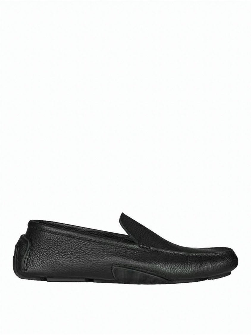Textured Calf Leather Loafers with Rounded Toe and Embossed Logo