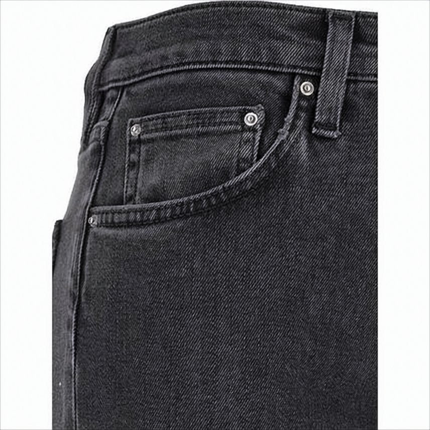 High-Waisted Black Denim Pants with Straight Leg Cut