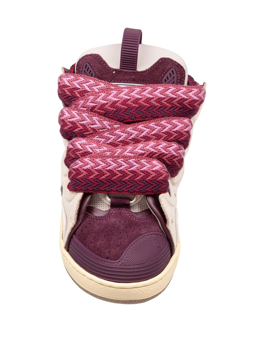 Curb Leather And Fabric Sneakers In Beige And Burgundy