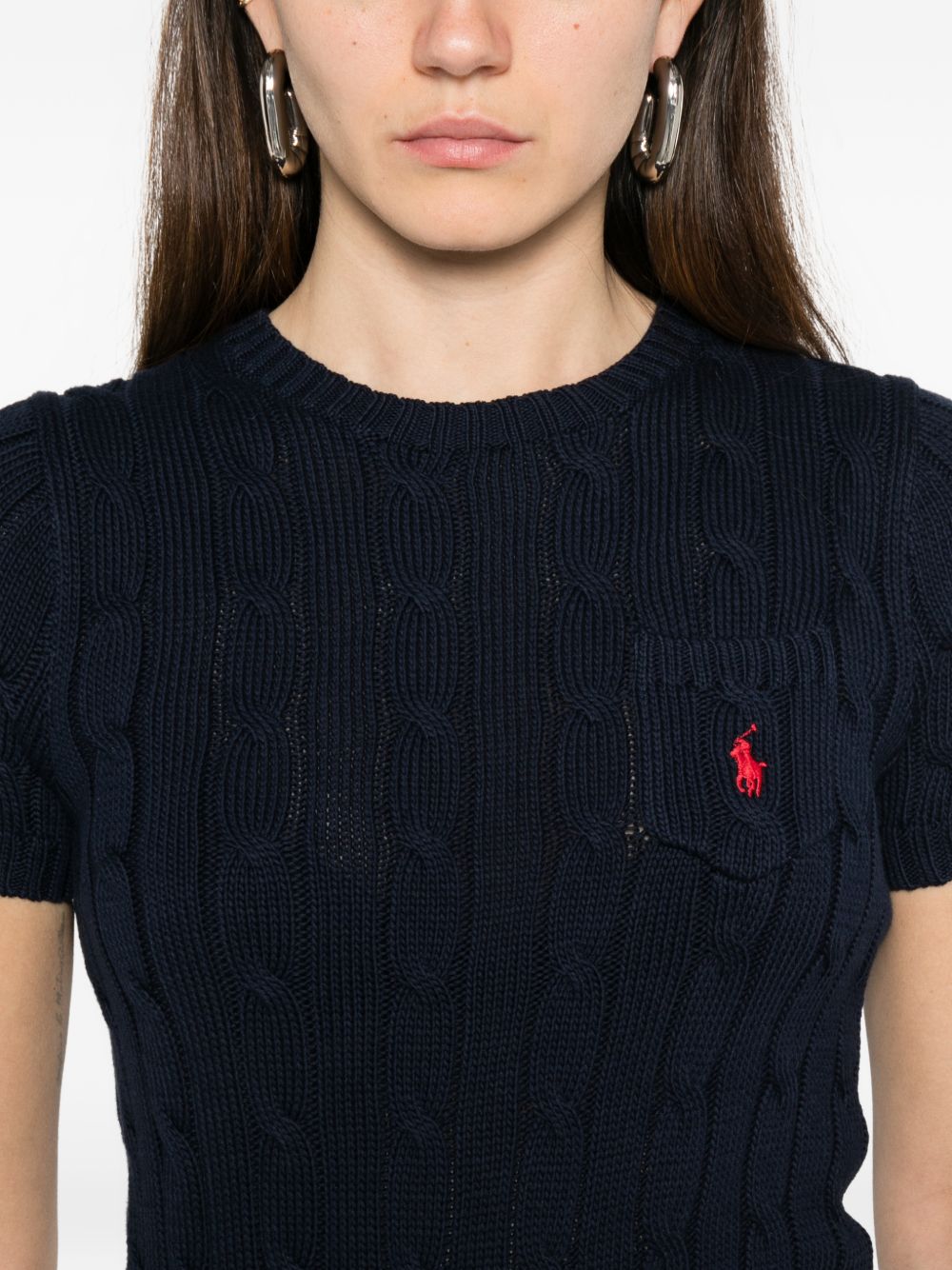 Navy Blue Ribbed Crewneck Short-Sleeve Sweater