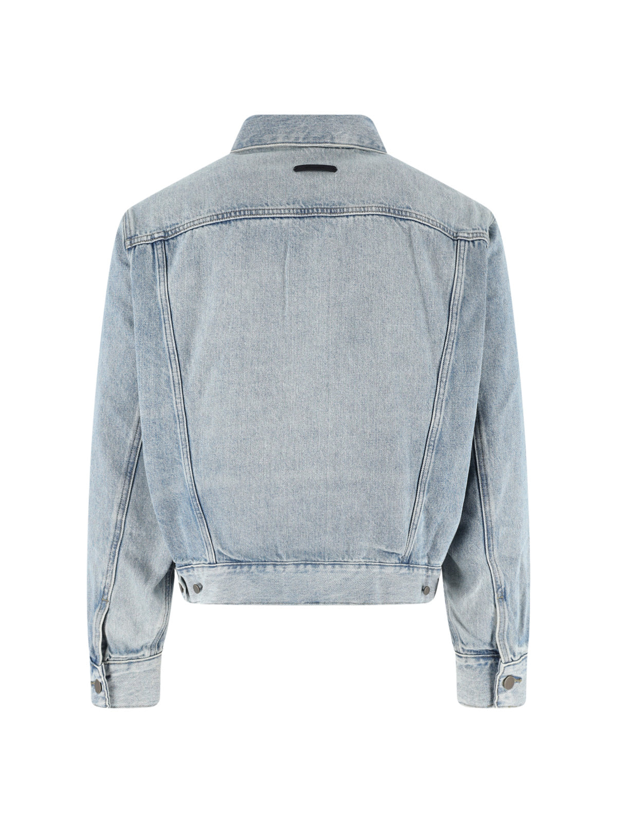 Light Washed Cropped Denim Jacket With Classic Collar