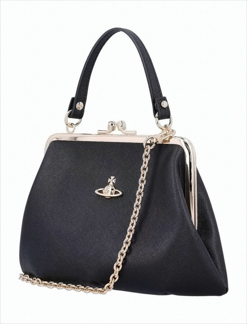 Textured Synthetic Leather Crossbody Bag with Gold-tone Accents