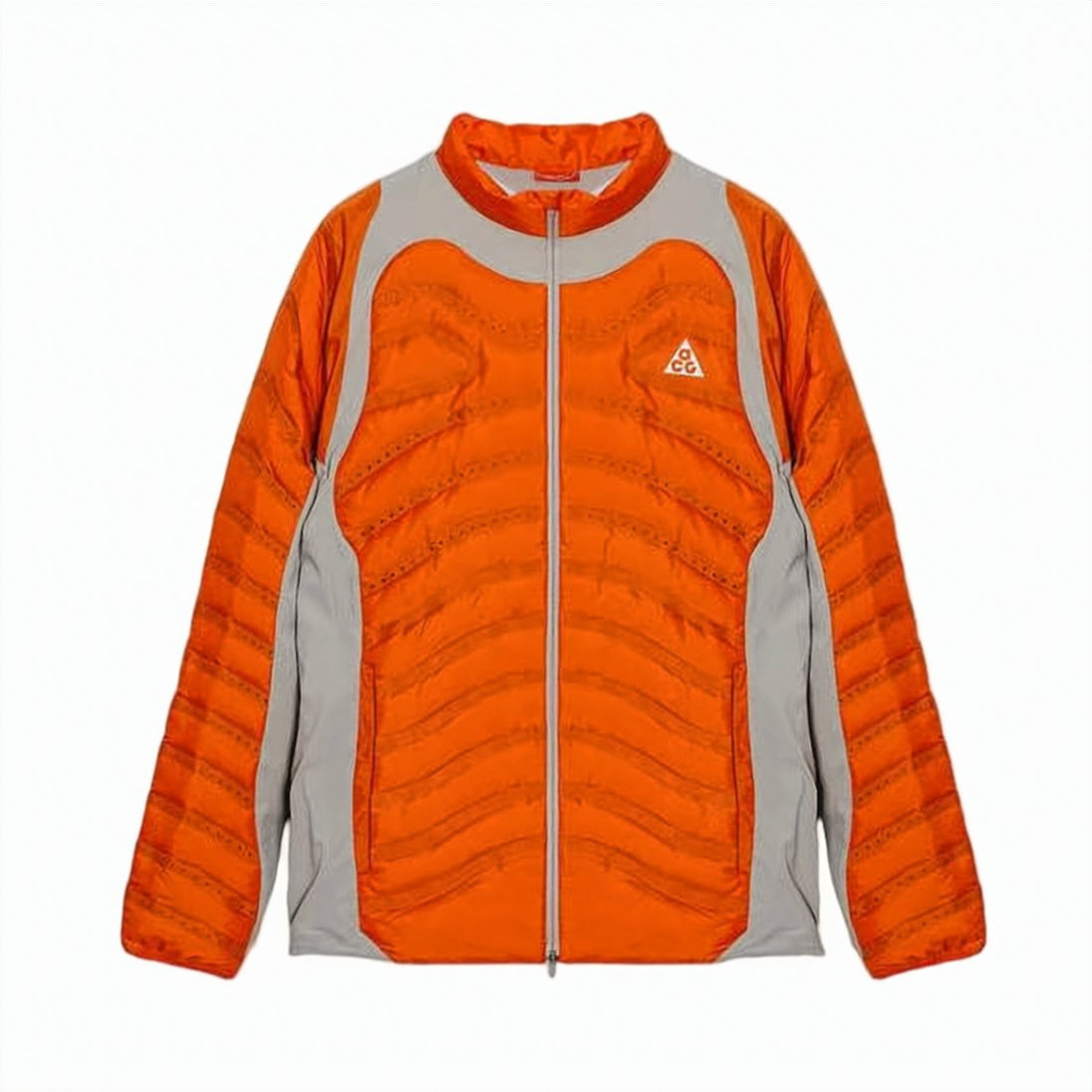 Orange Quilted Jacket with Light Grey Panels