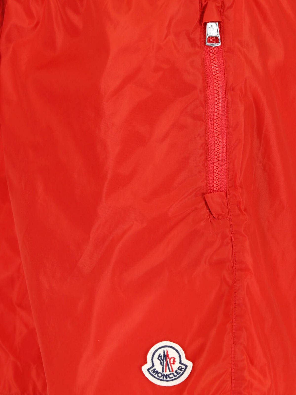 Red Nylon Mid-Rise Zippered Shorts