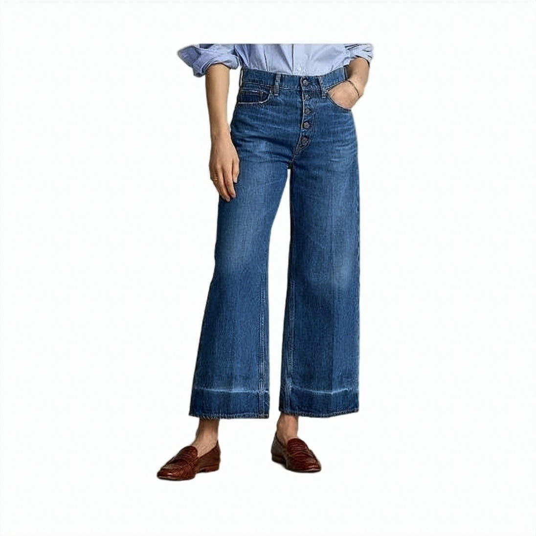 High-Waist Wide-Leg Denim Pants