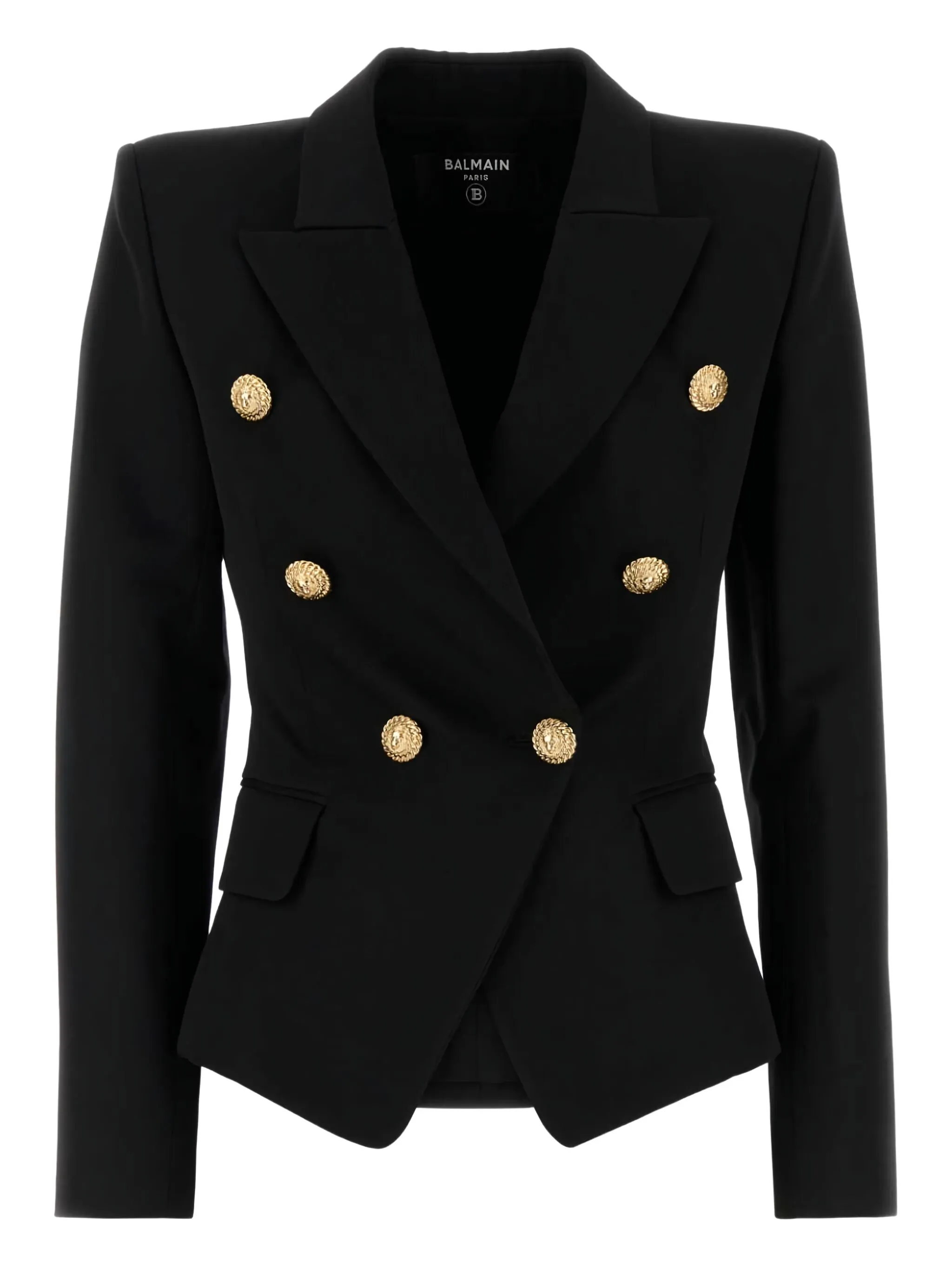 Black Fitted Double-Breasted Wool Blazer