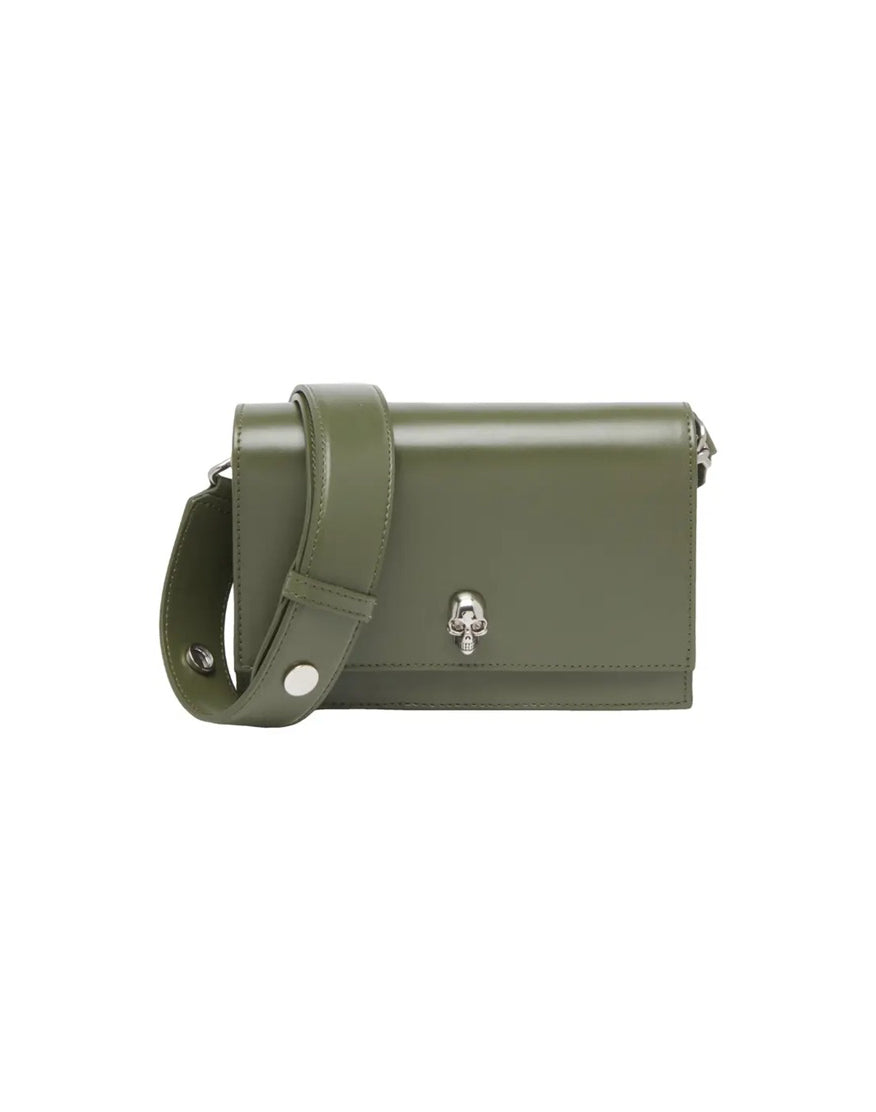 Structured Leather Bag with Skull Embellishment