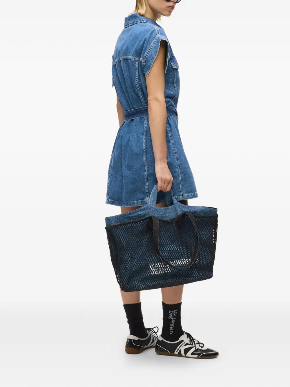 Spacious Tote with Black Mesh and Denim Lining