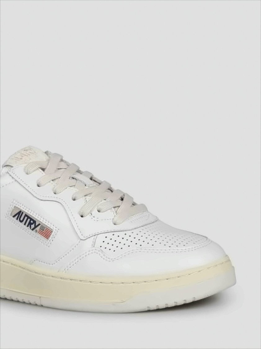 Low-Top Leather Sneakers with Perforated Toe Box