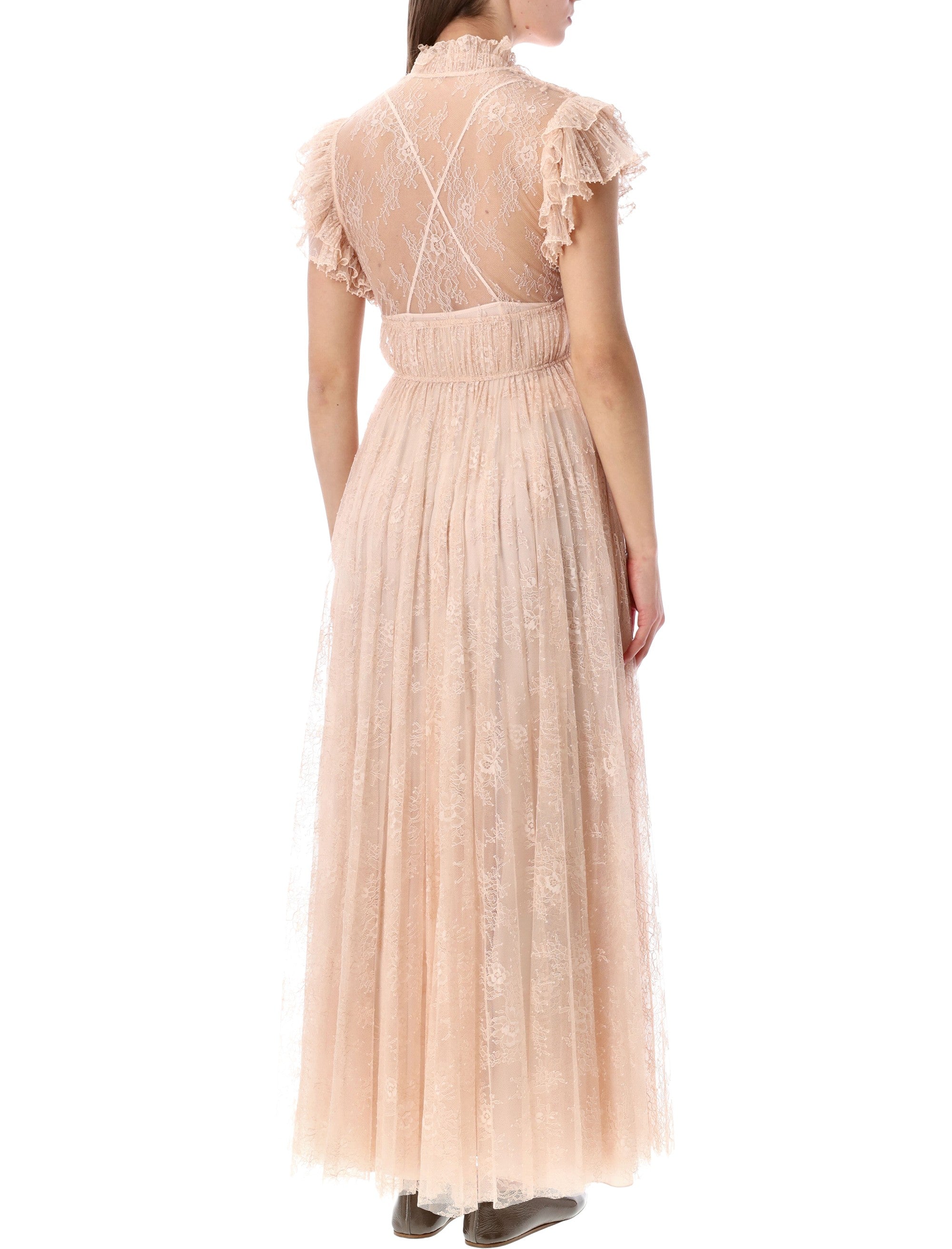 Pleated Lace Evening Dress