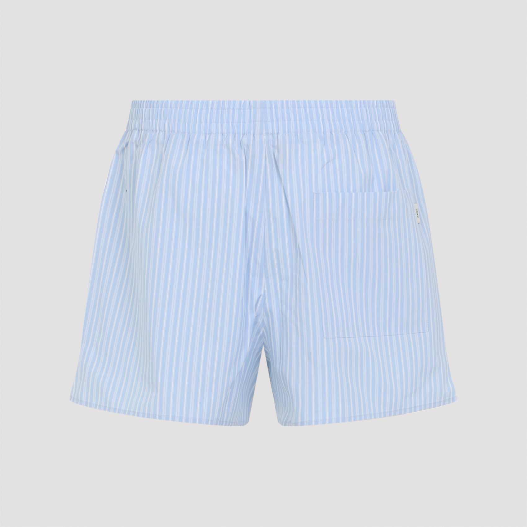 Light Blue Pinstripe Bermuda Shorts With Elastic Waistband