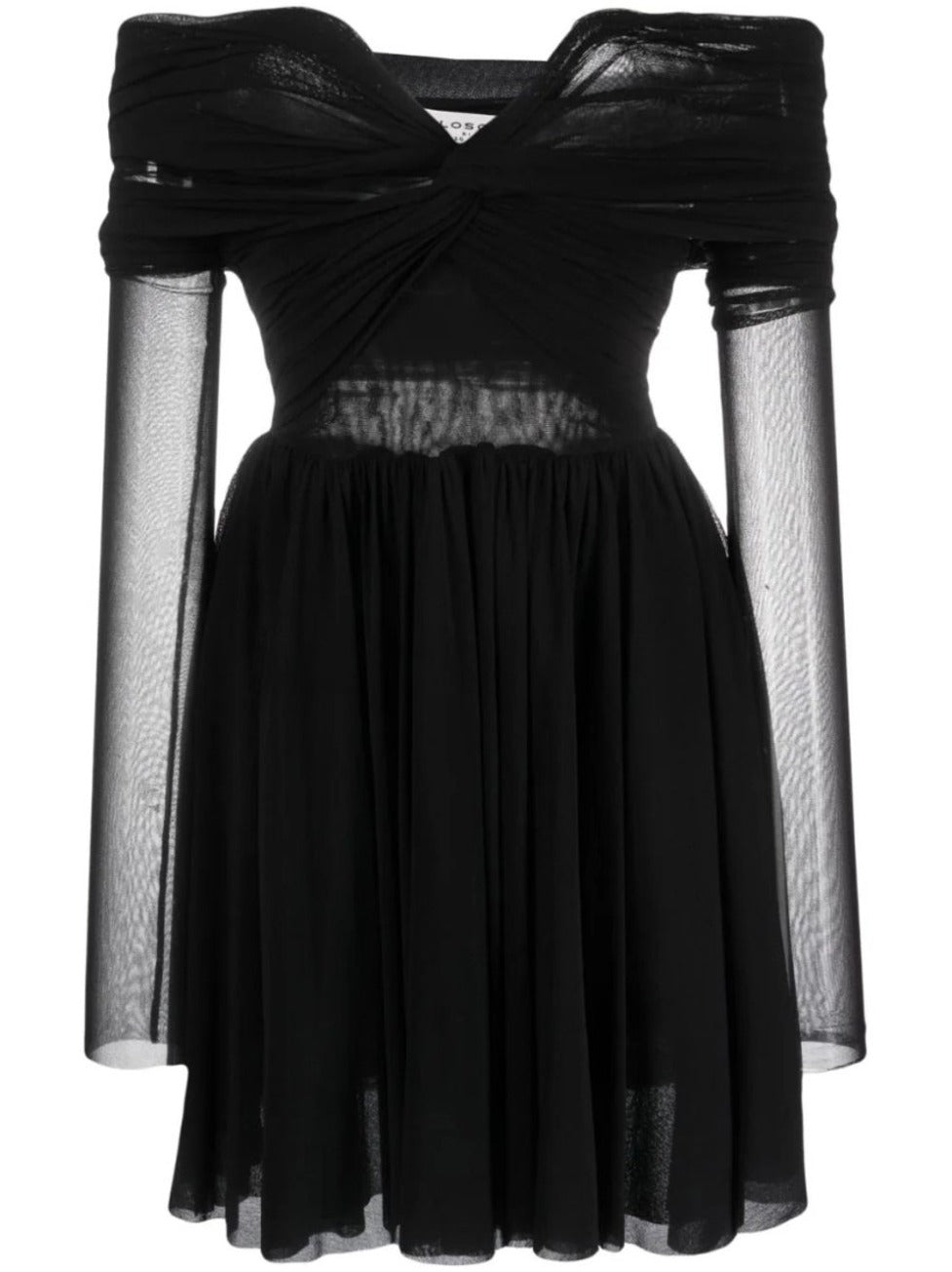 Off-Shoulder Viscose Dress With Twisted Bodice And Pleated Skirt