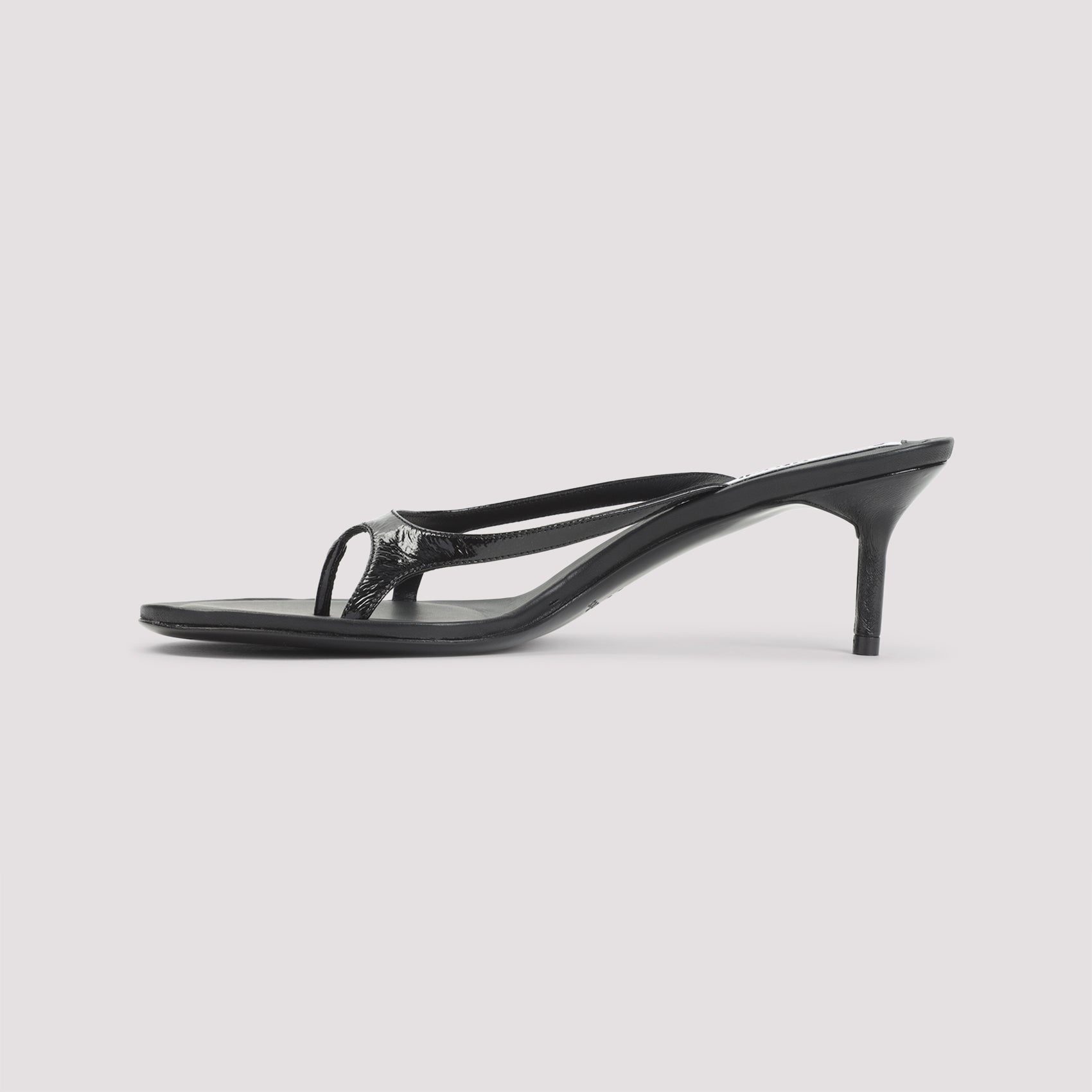 Black Leather Sandal With Minimalist Thong Design