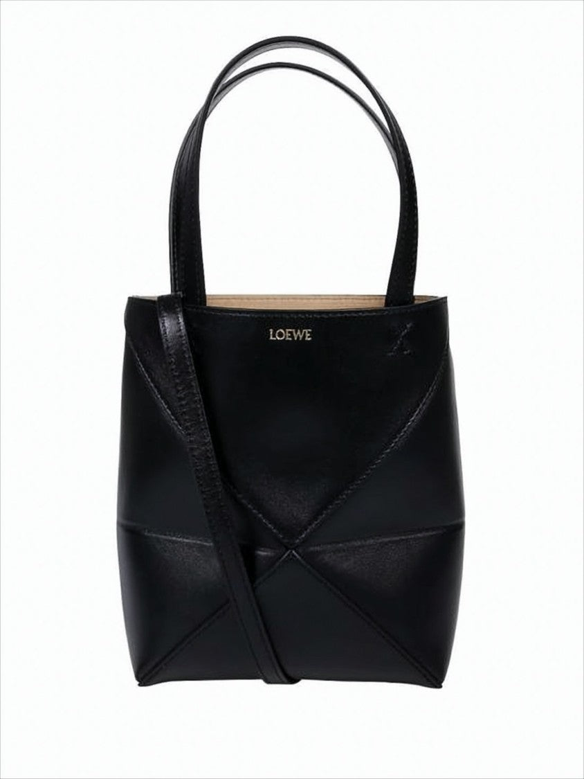 Geometric Panel Calf Leather Tote Bag