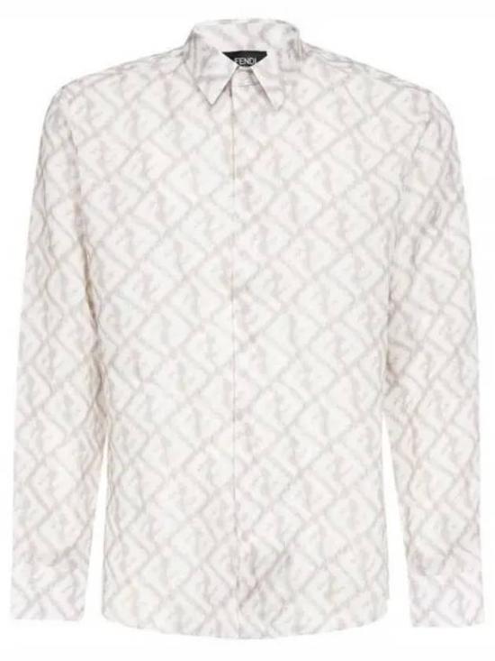 Long-Sleeve Geometric Pattern Linen Shirt