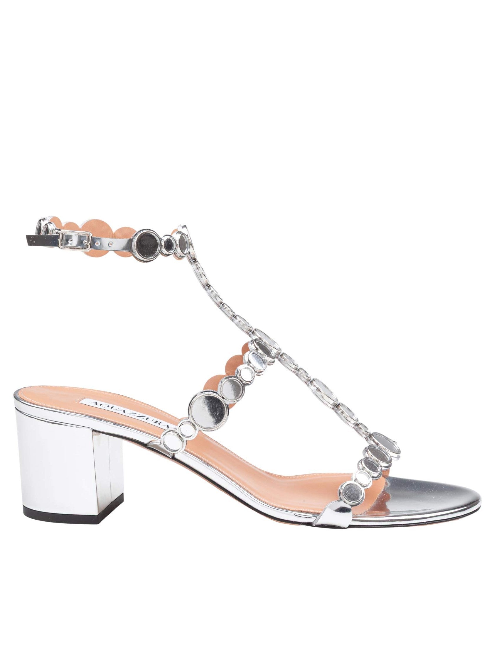 Aquazzurra Sandal 50 In Mirror Leather, Color Silver