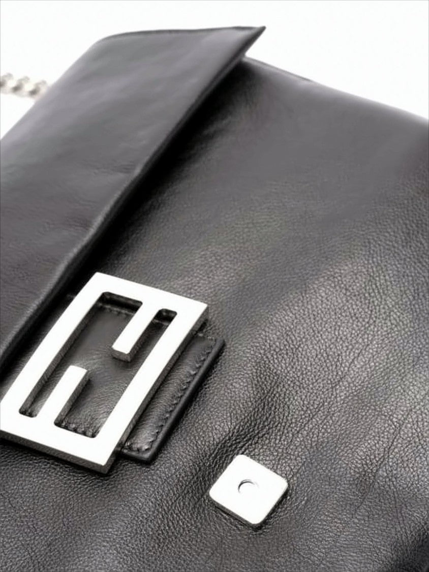 Rectangular Calf Leather Shoulder Bag With Silver-Tone Hardware