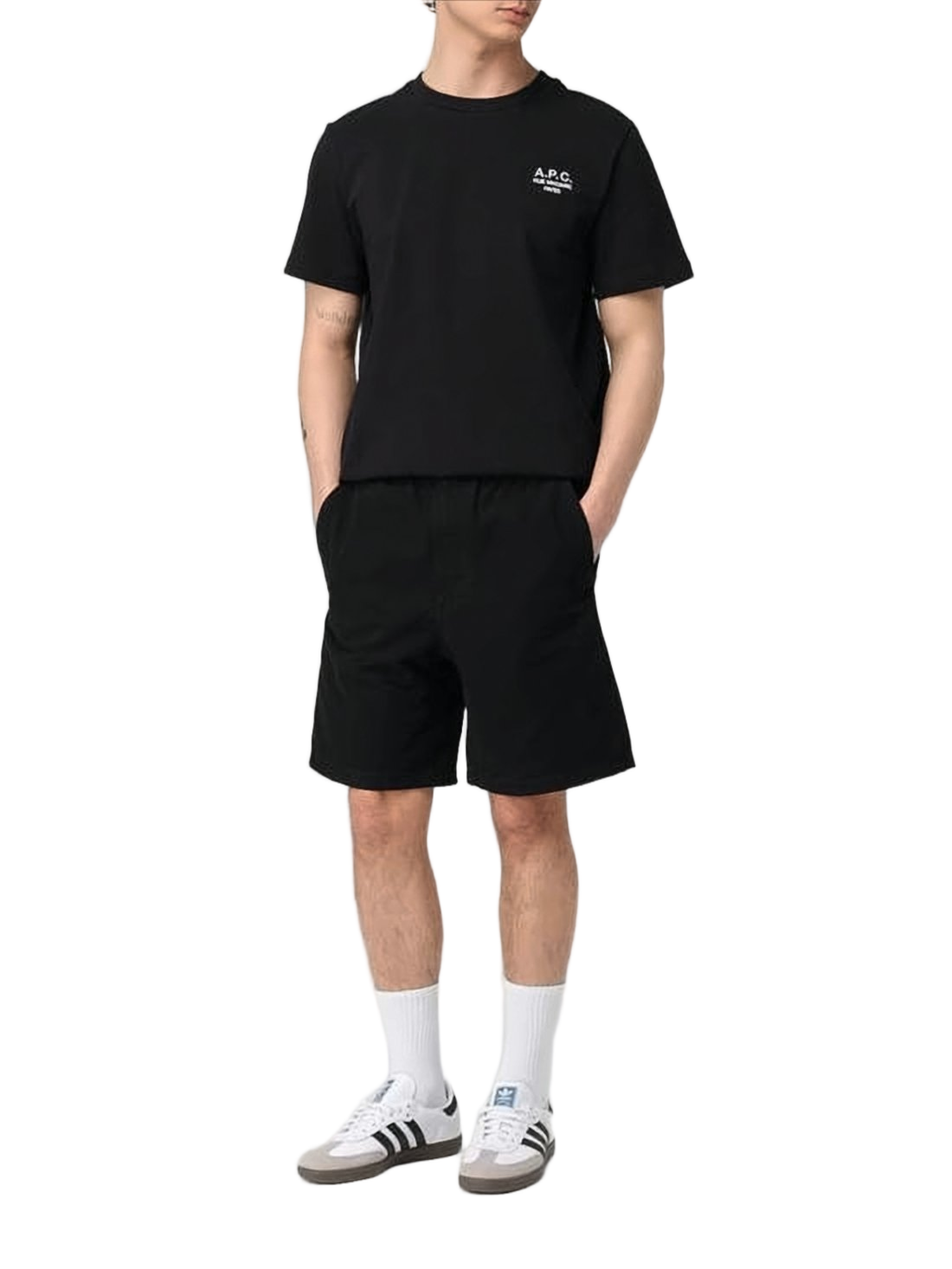 Black Cotton Shorts with Elastic Waistband