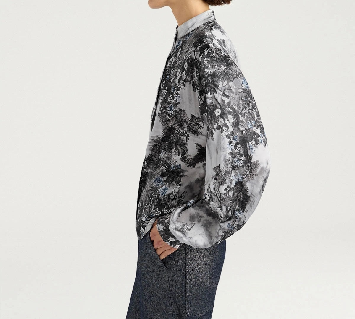 Floral Print Long-Sleeved Blouse with Voluminous Sleeves
