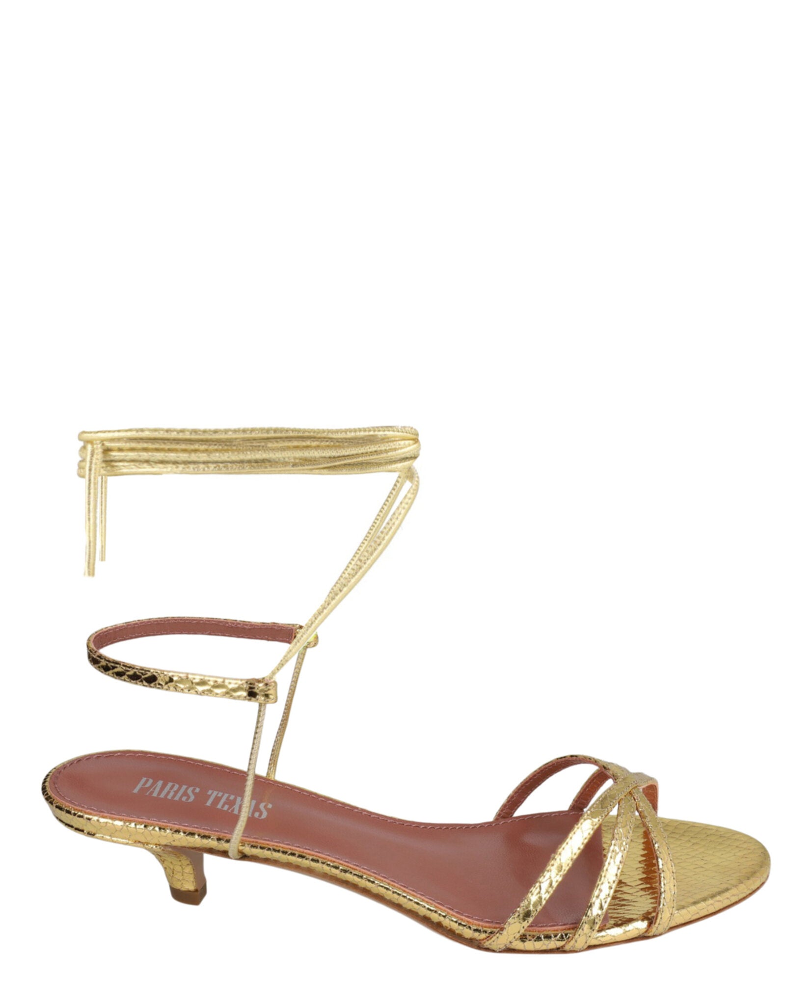 Linda Metallic Python Print Lace-Up Sandals
