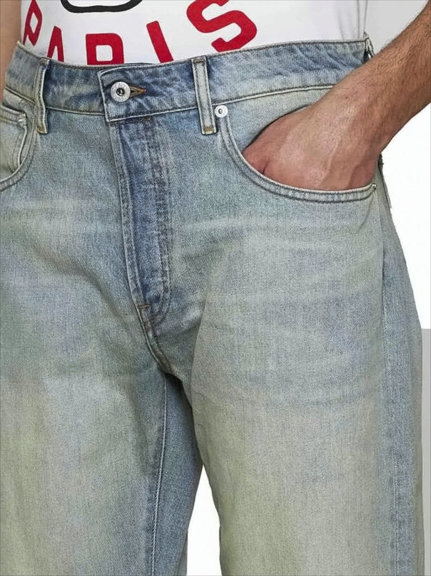 Relaxed Fit Light Blue Denim Pants With Classic Five-Pocket Styling