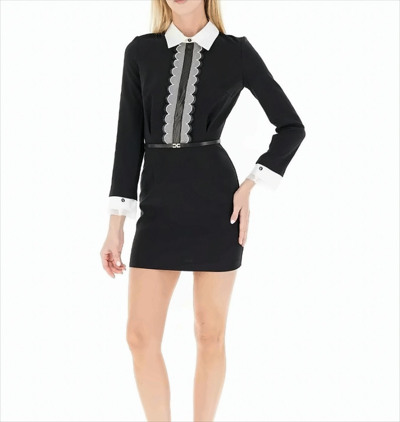 Fitted Black Mini Dress With Tulle Detail