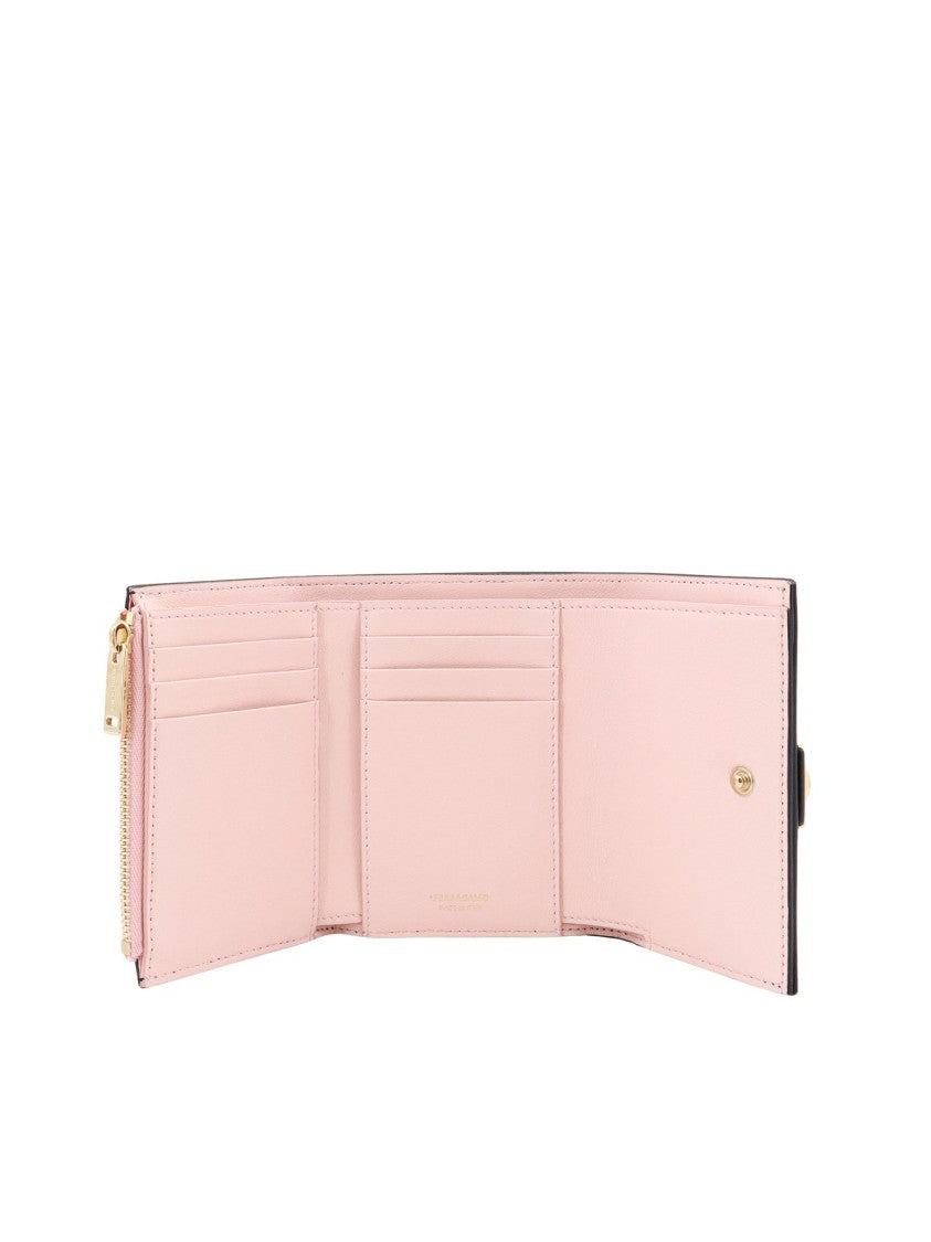 Sleek Calfskin Wallet with Gold-tone Clasp