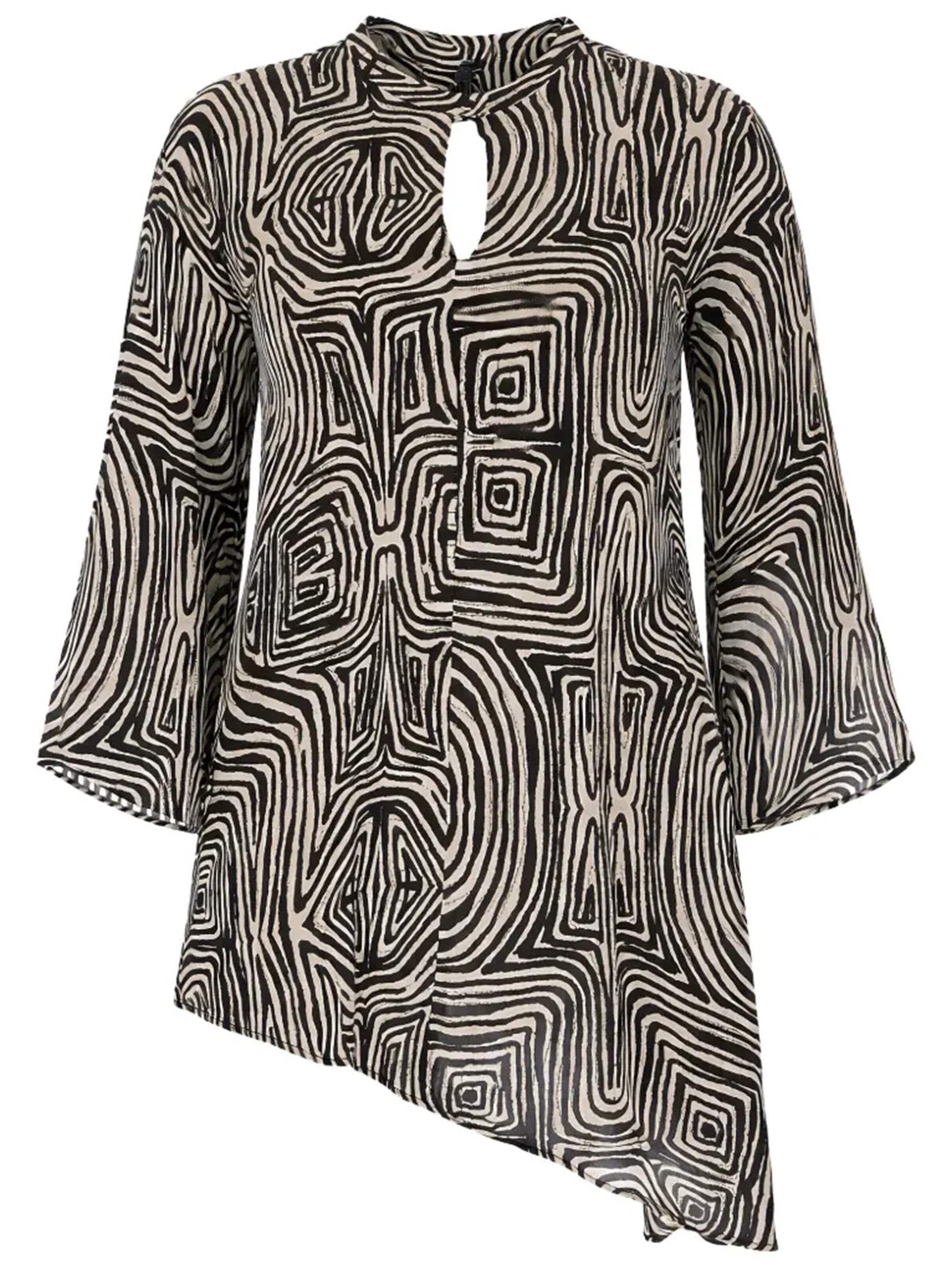 Abstract Geometric Black/Beige Pattern Tunic