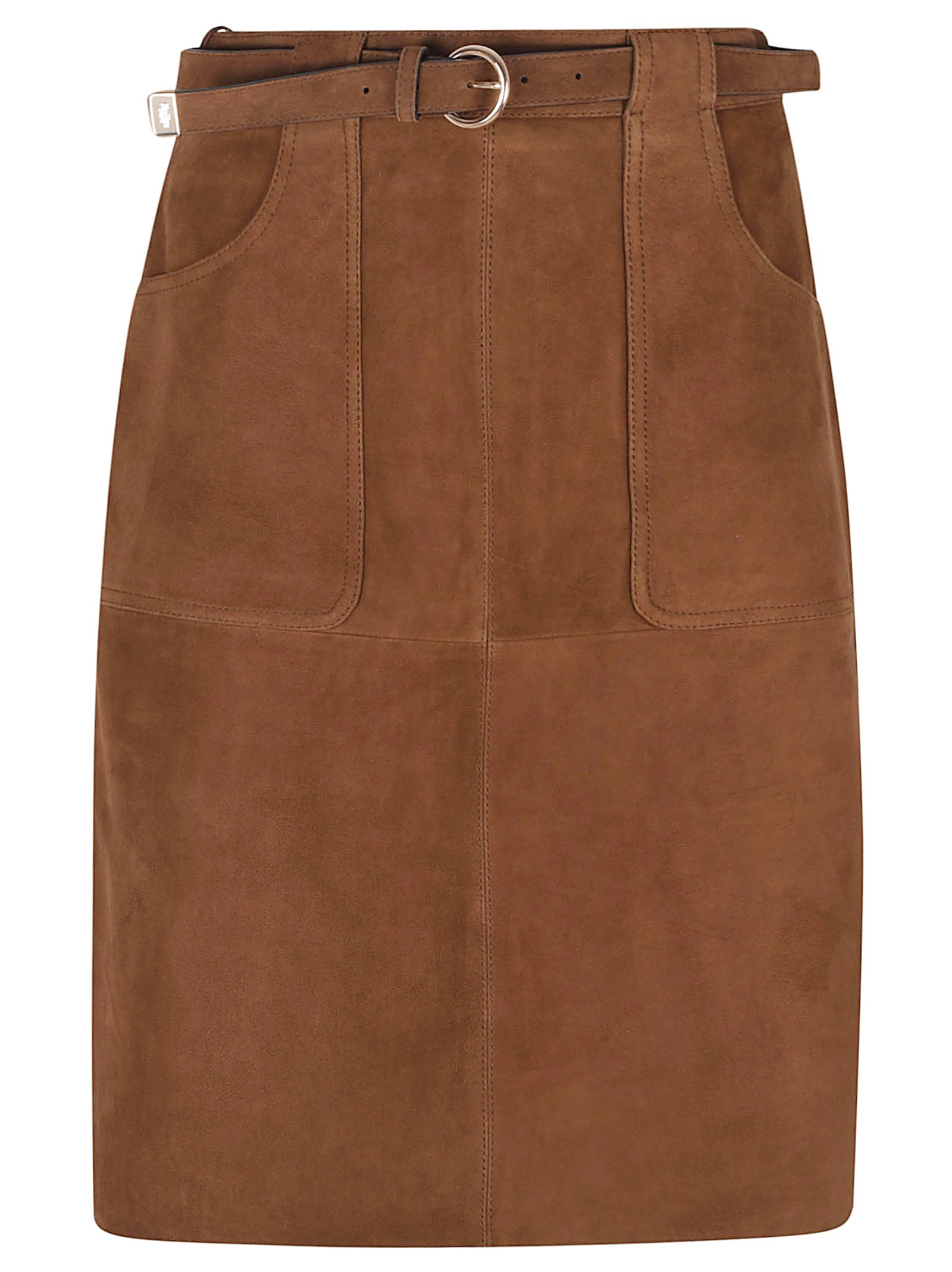 Trapezoid Suede Midi Skirt