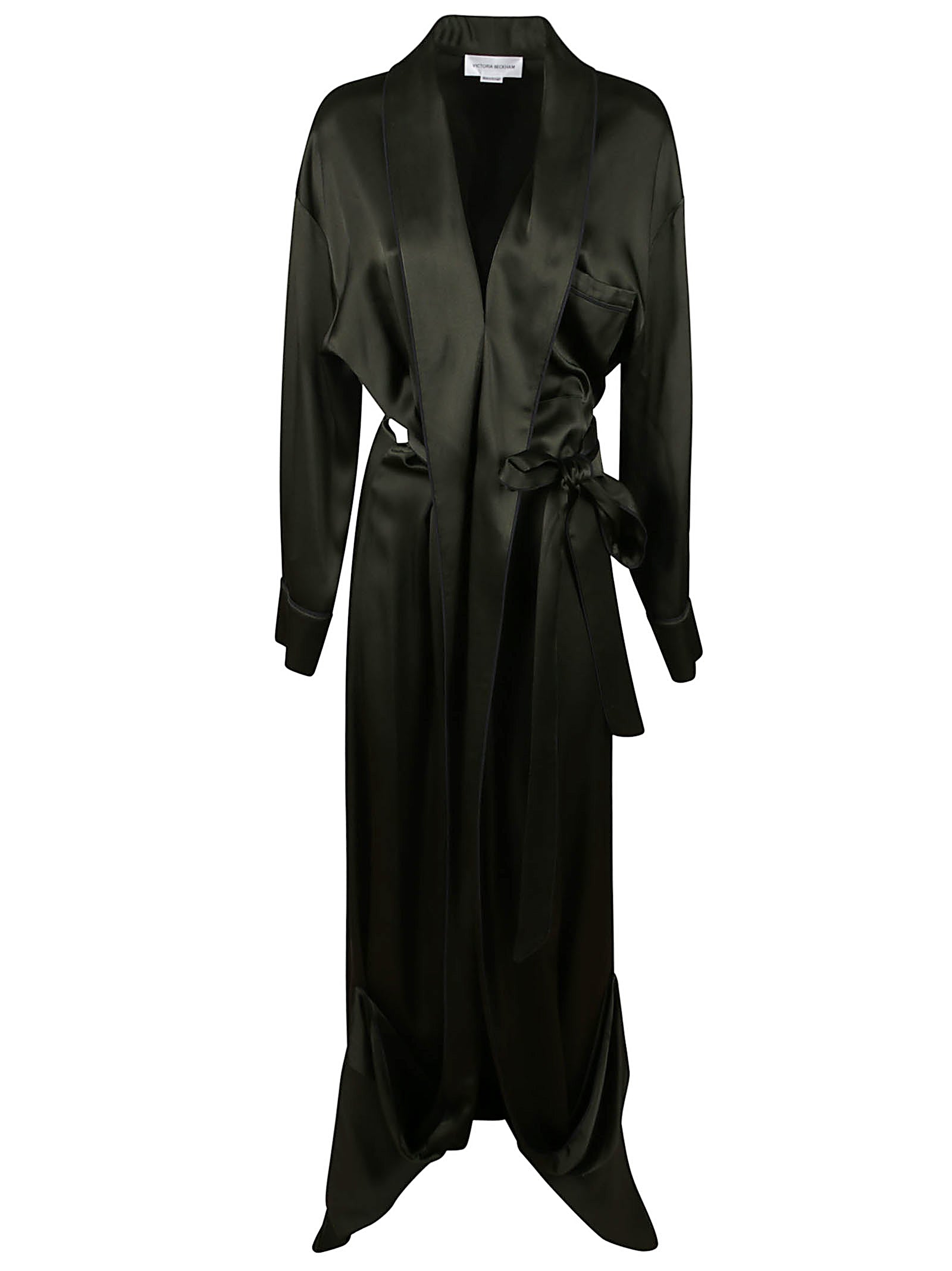 Satin-Wrap Gown With Cuffed Sleeves And V-Neckline