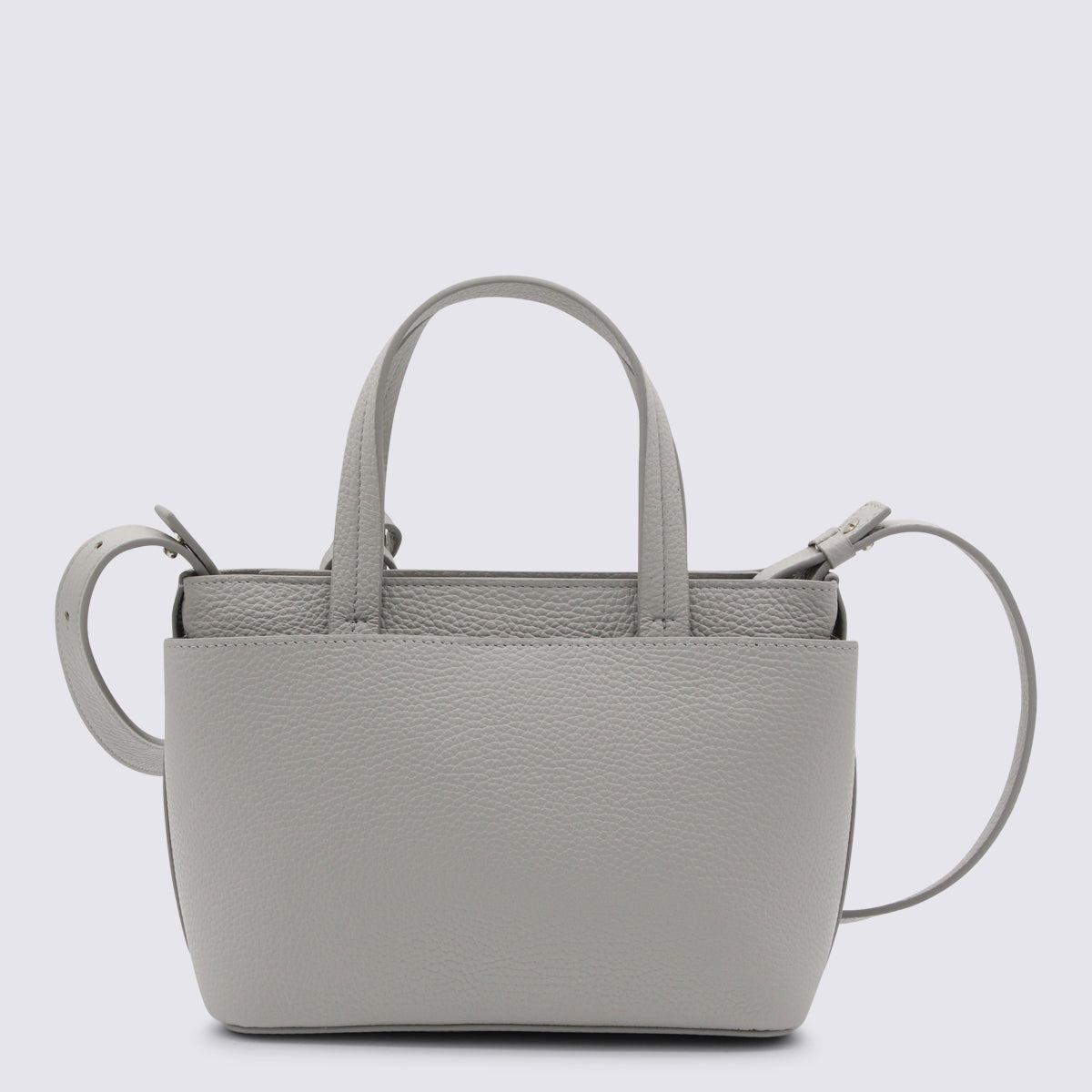 Grey Leather Top Handle Bag