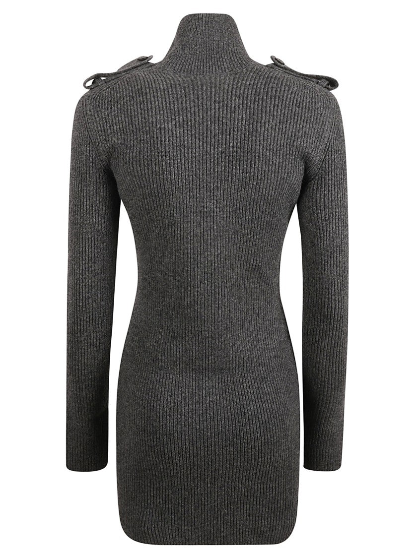 Fitted High-Neck Dress With Ribbed Fabric