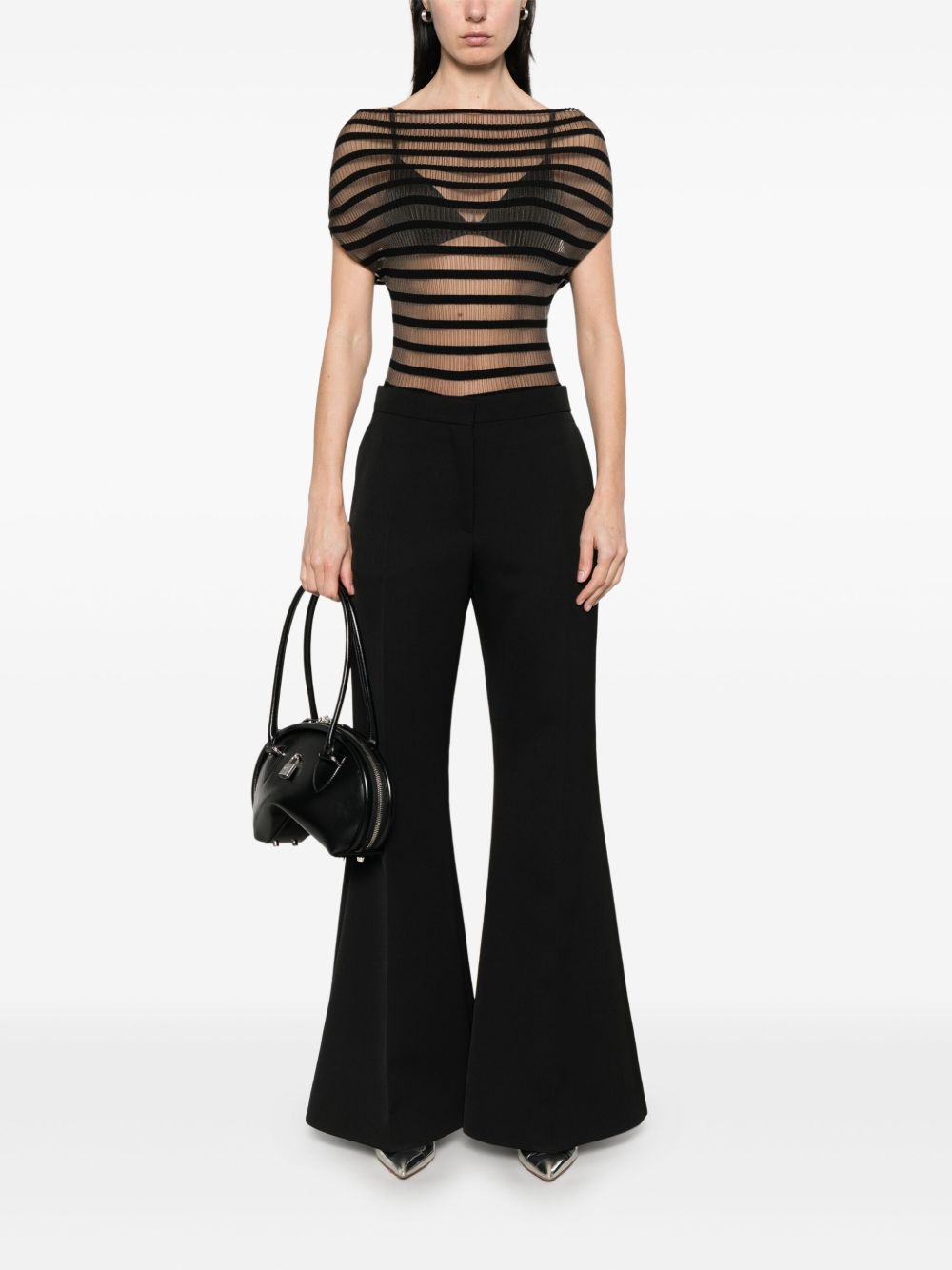 Black Flared Trousers With Concealed Fastening
