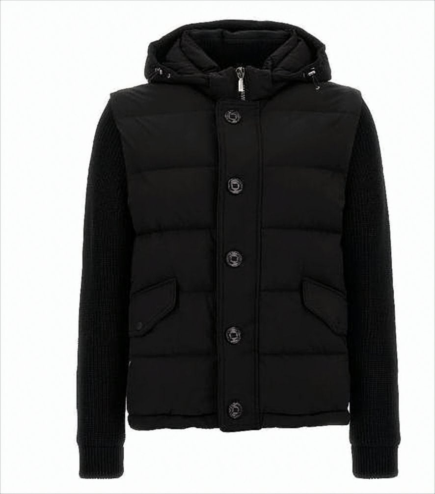 Hooded Padded Jacket with Horizontal Quilting