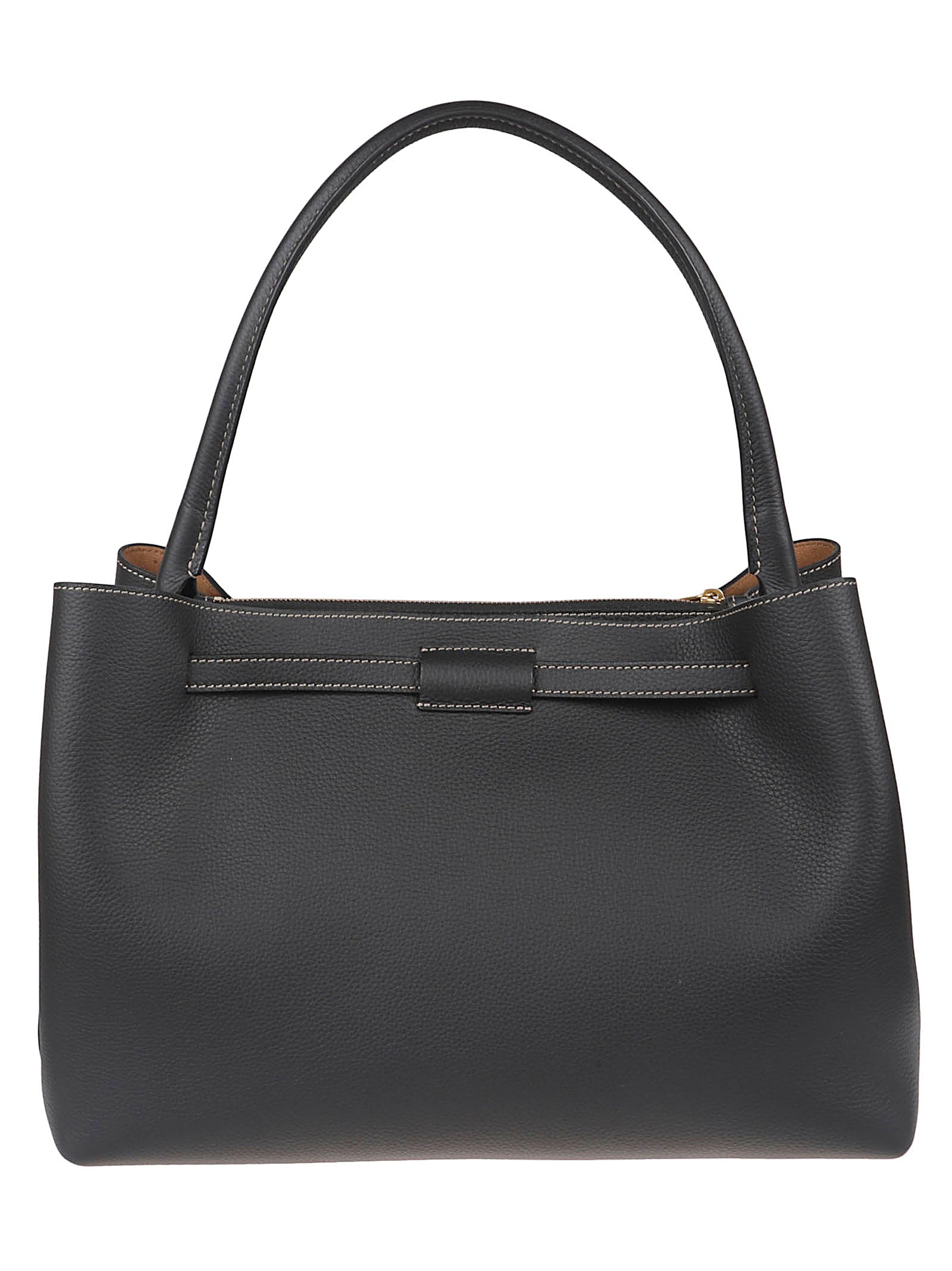 Structured Handbag In Textured Black Leather