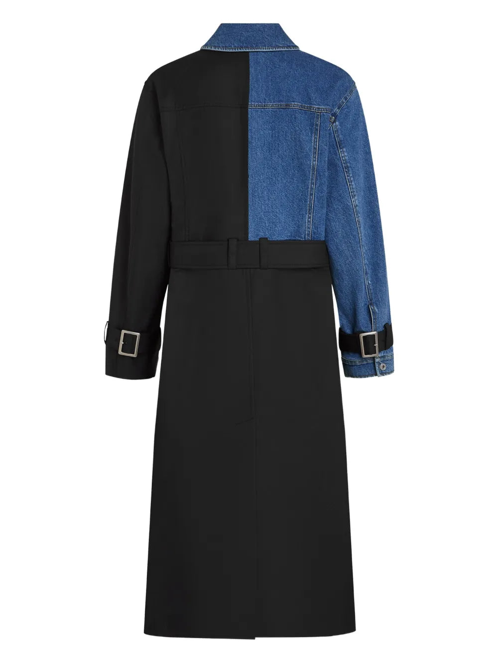 Half-and-Half Denim and Fabric Trench Coat