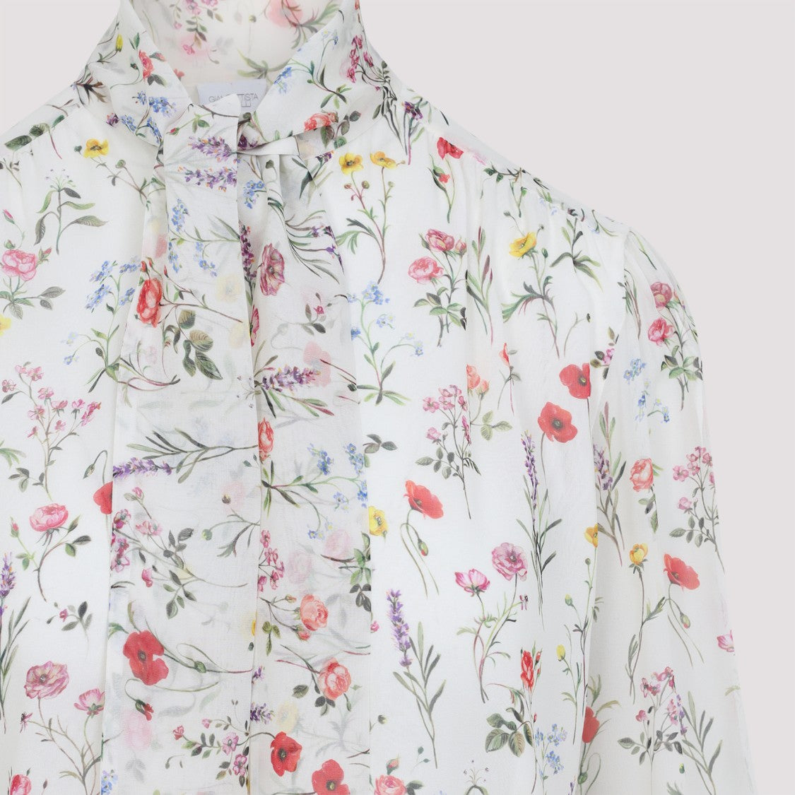 Silk Floral Print Shirt With Ruffled Front
