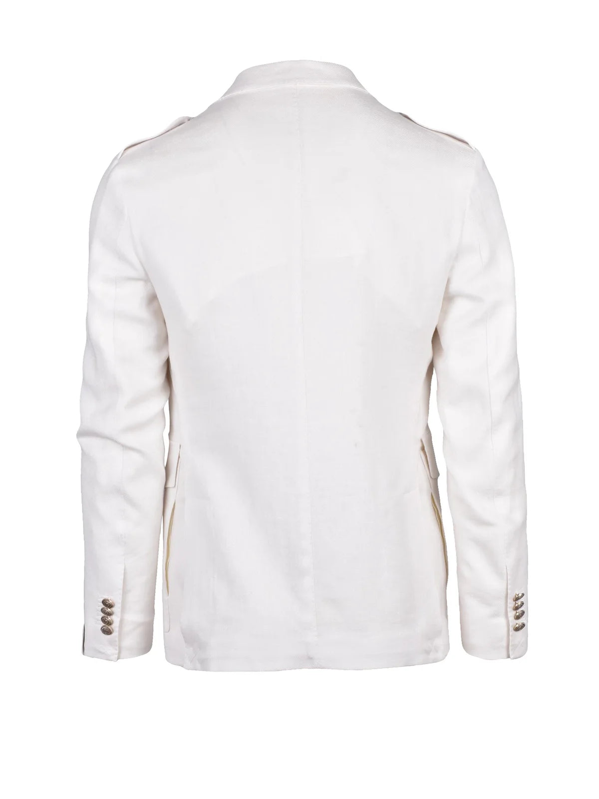 White Linen Alpaca Silk Military Jacket