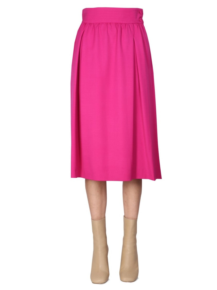 Flared Midi Skirt With Side Button