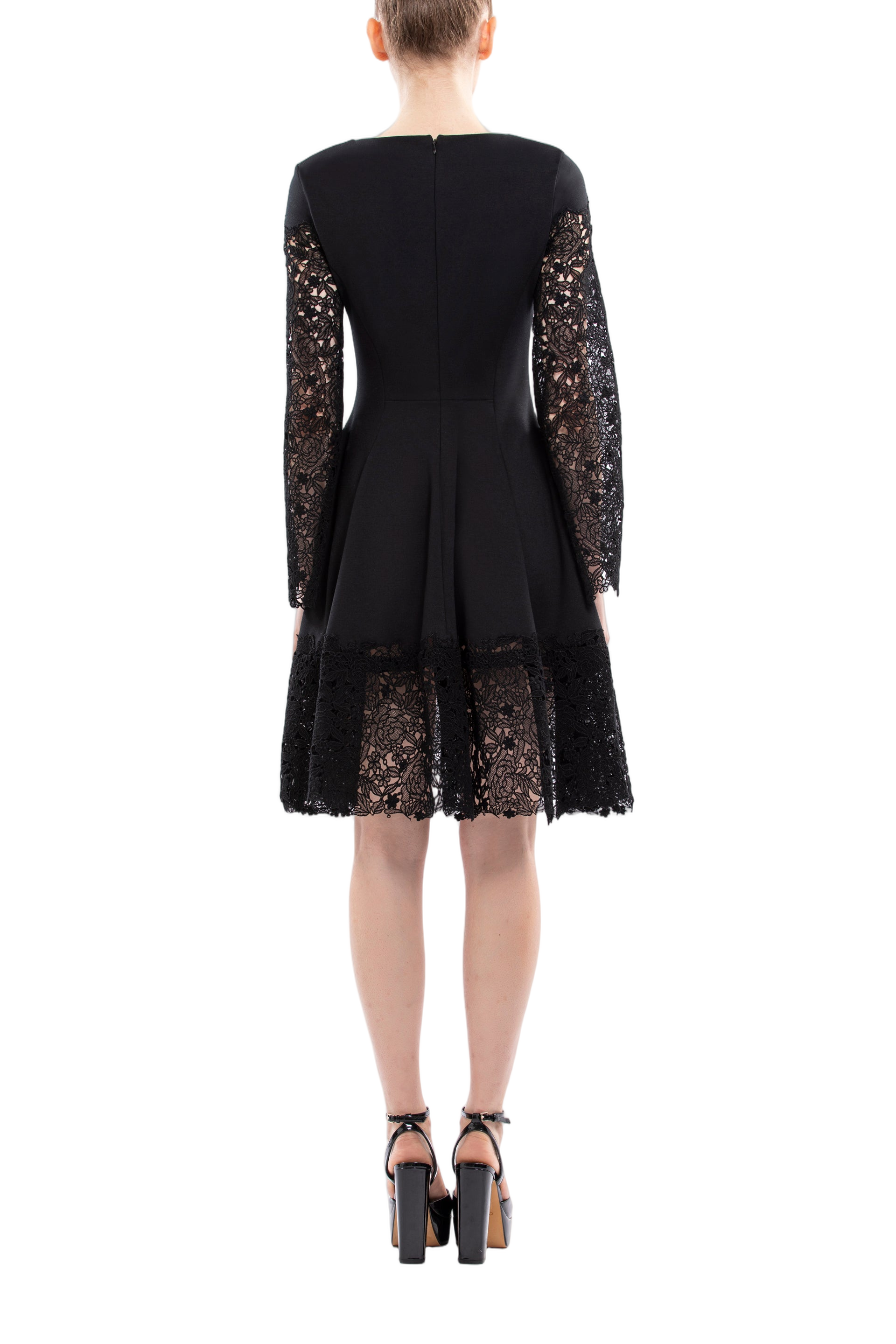 Jet Black Lace Mini Dress with Intricate Detailing