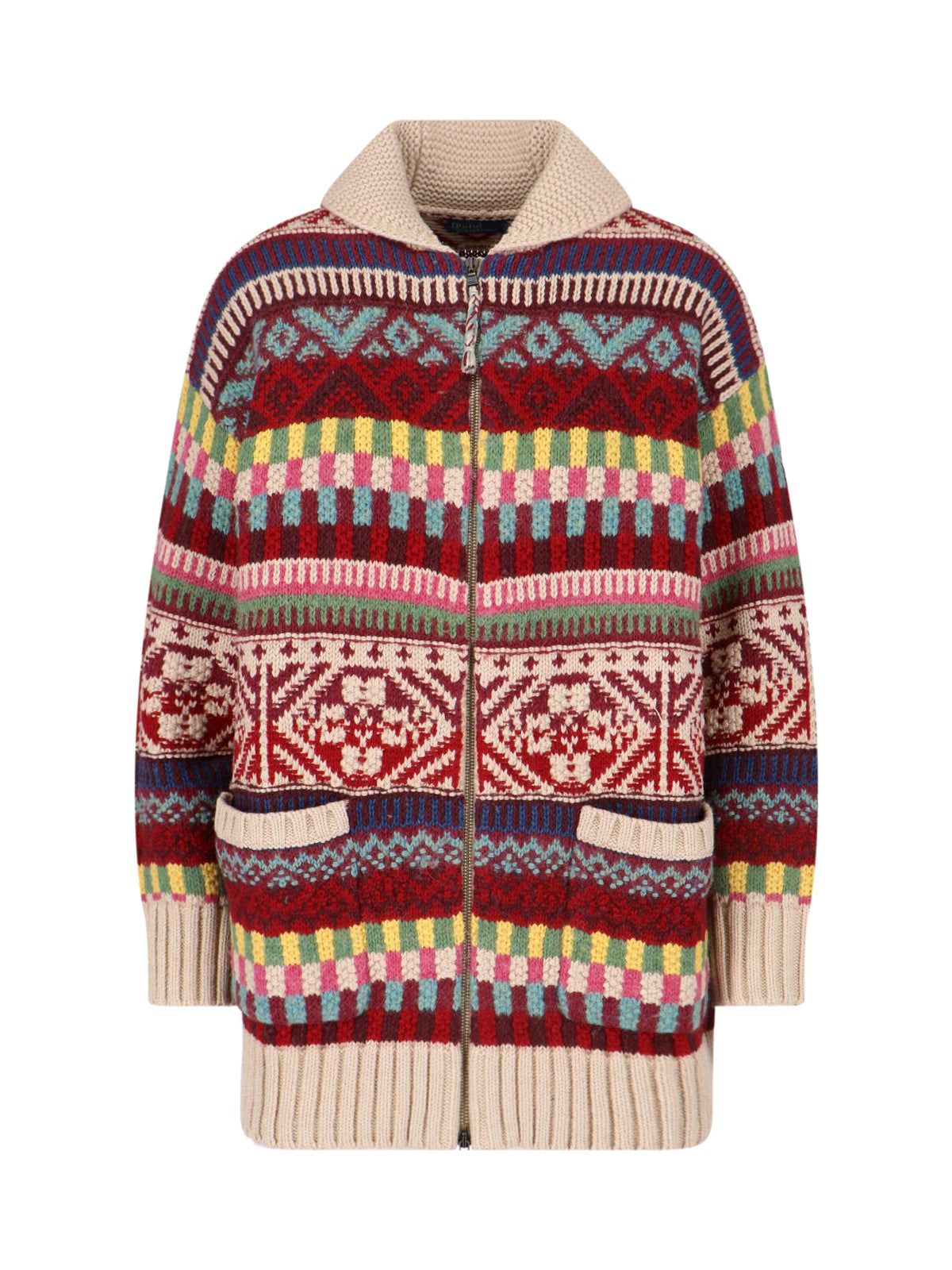 Multicolor Geometric Knit Zip Cardigan