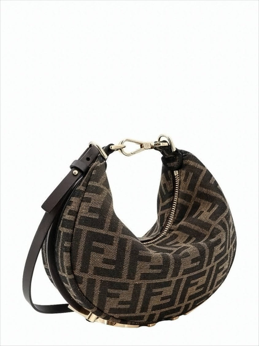 Crescent-Shaped Shoulder Bag With Monogram Pattern