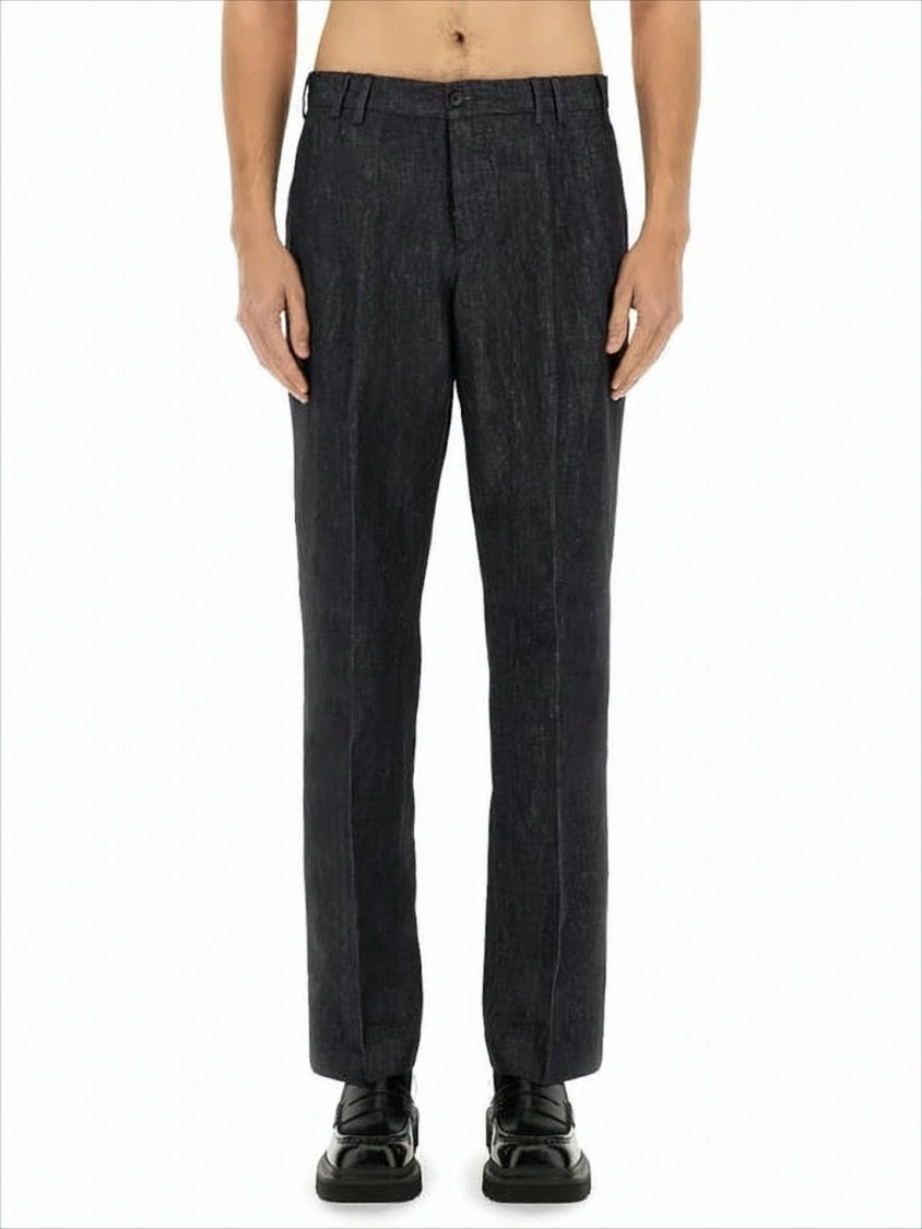 Tailored Black Straight Pants with Subtle Heathered Texture