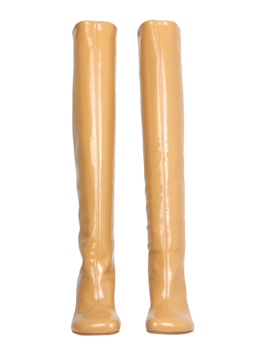 Brown Calf Leather High Boots With 8 Cm Heel