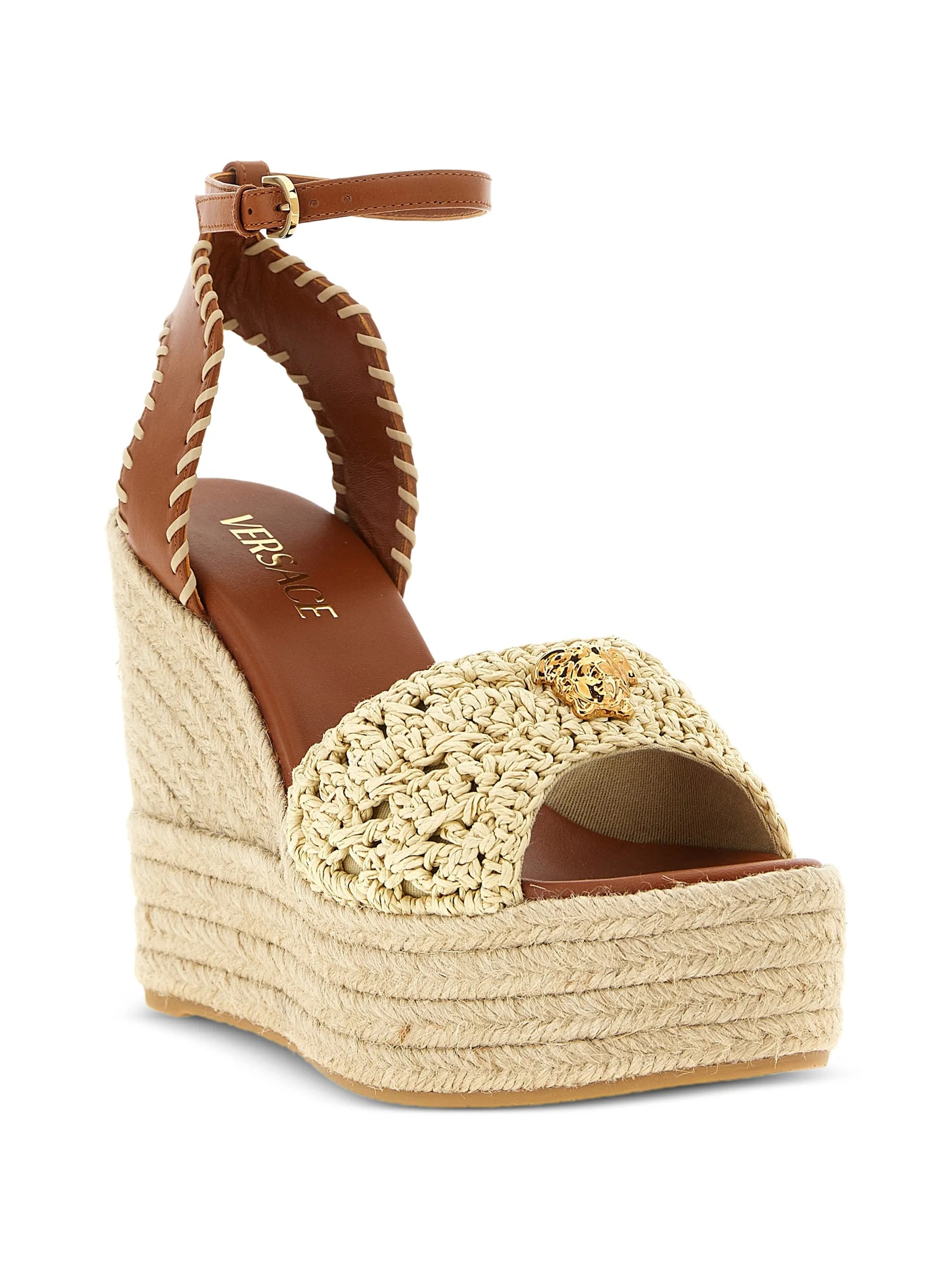 Braided Jute Platform Wedge Leather Sandals